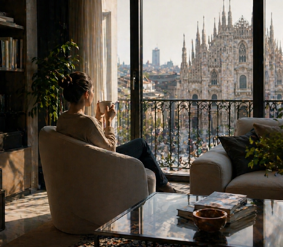 Interno elegante con vista sul Duomo di Milano per Try Before You Buy